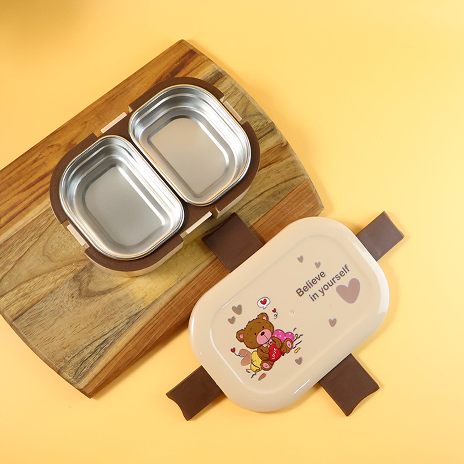 Cute Teddy Printed Kids Lunch Box (500Ml / 1 Pc)