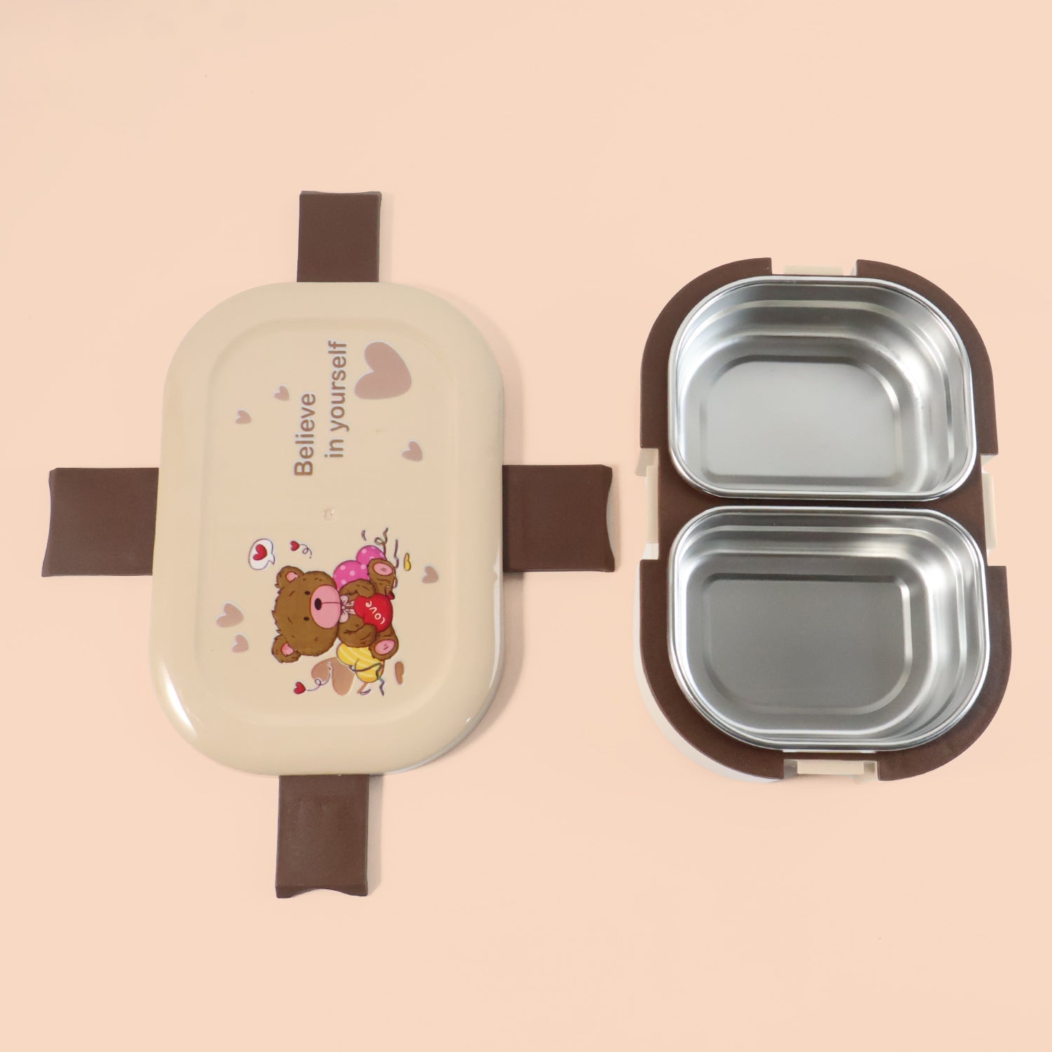 Cute Teddy Printed Kids Lunch Box (500Ml / 1 Pc)