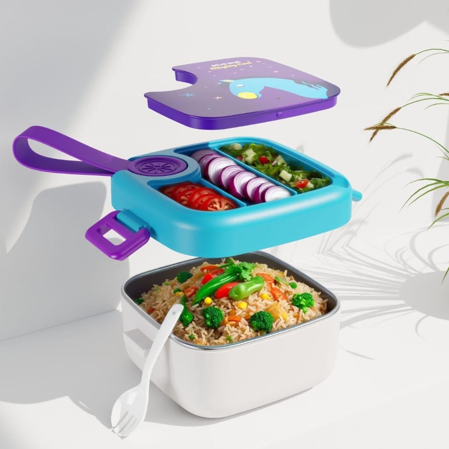 Close-up of stainless steel inner tray in Kids Lunch Box