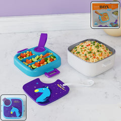 Kids Cartoon Lunch Box with Giraffe Print and Stainless Steel Tray