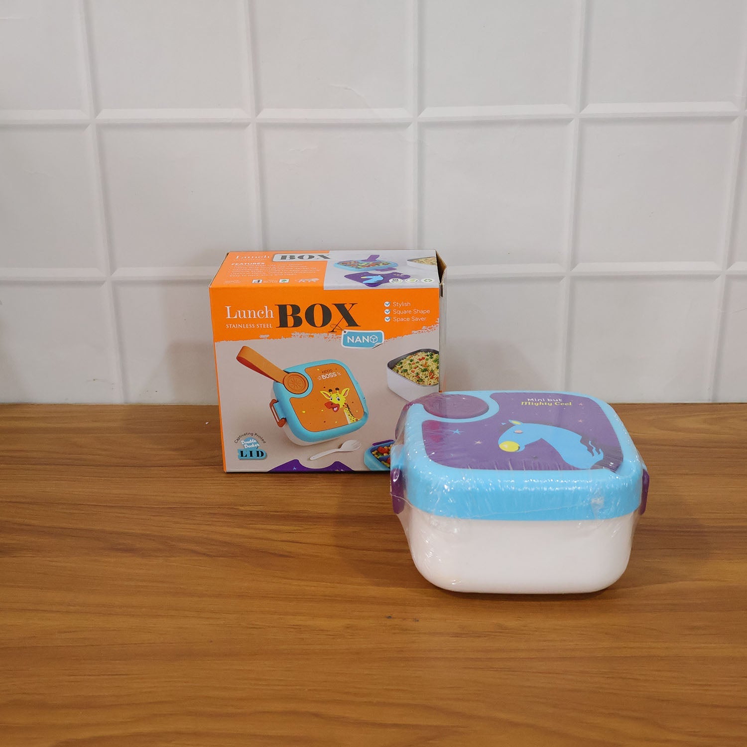 Kids Cartoon Lunch Box with Stainless Steel Tray - Giraffe Print
