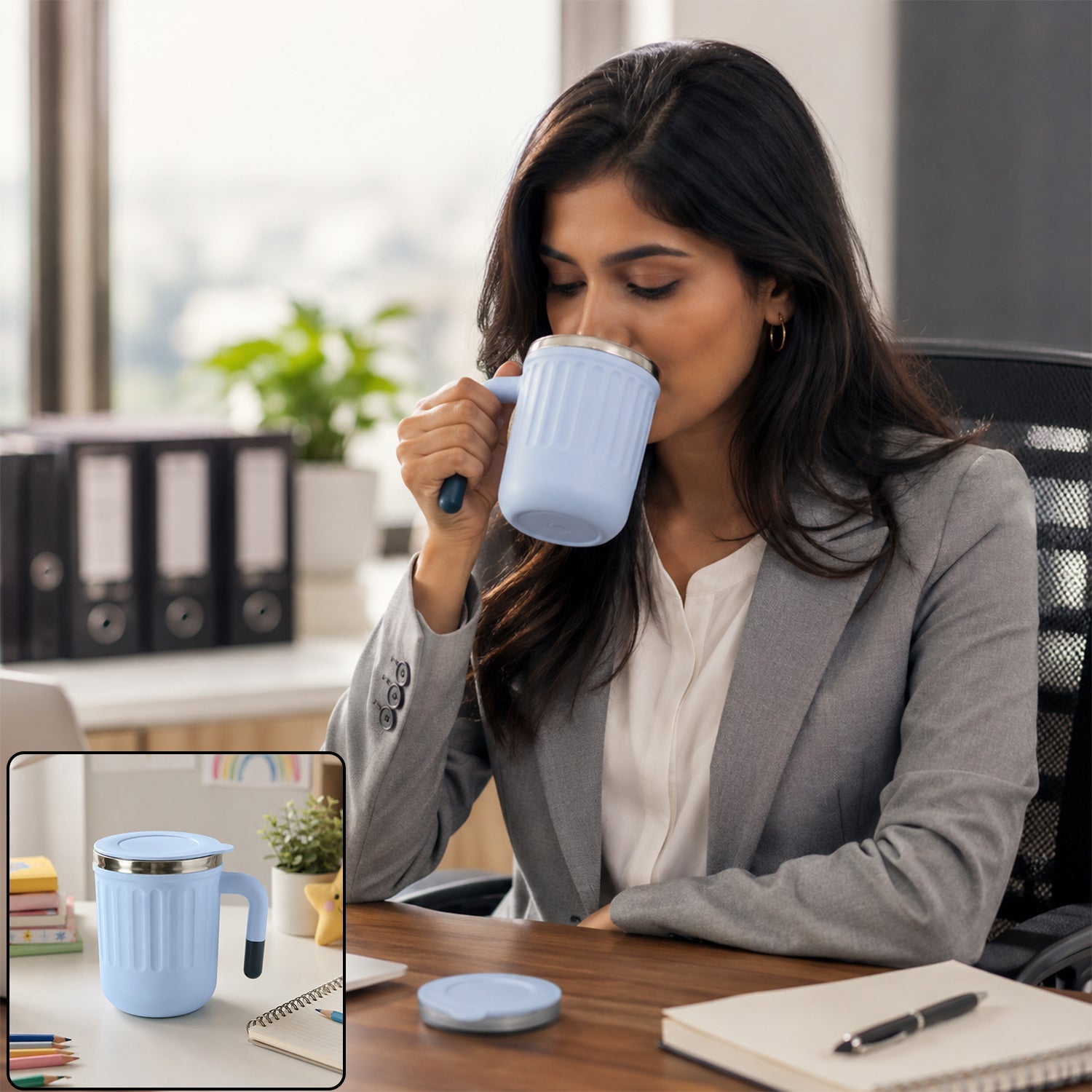 Apex office mug 400 ml with handle and lid