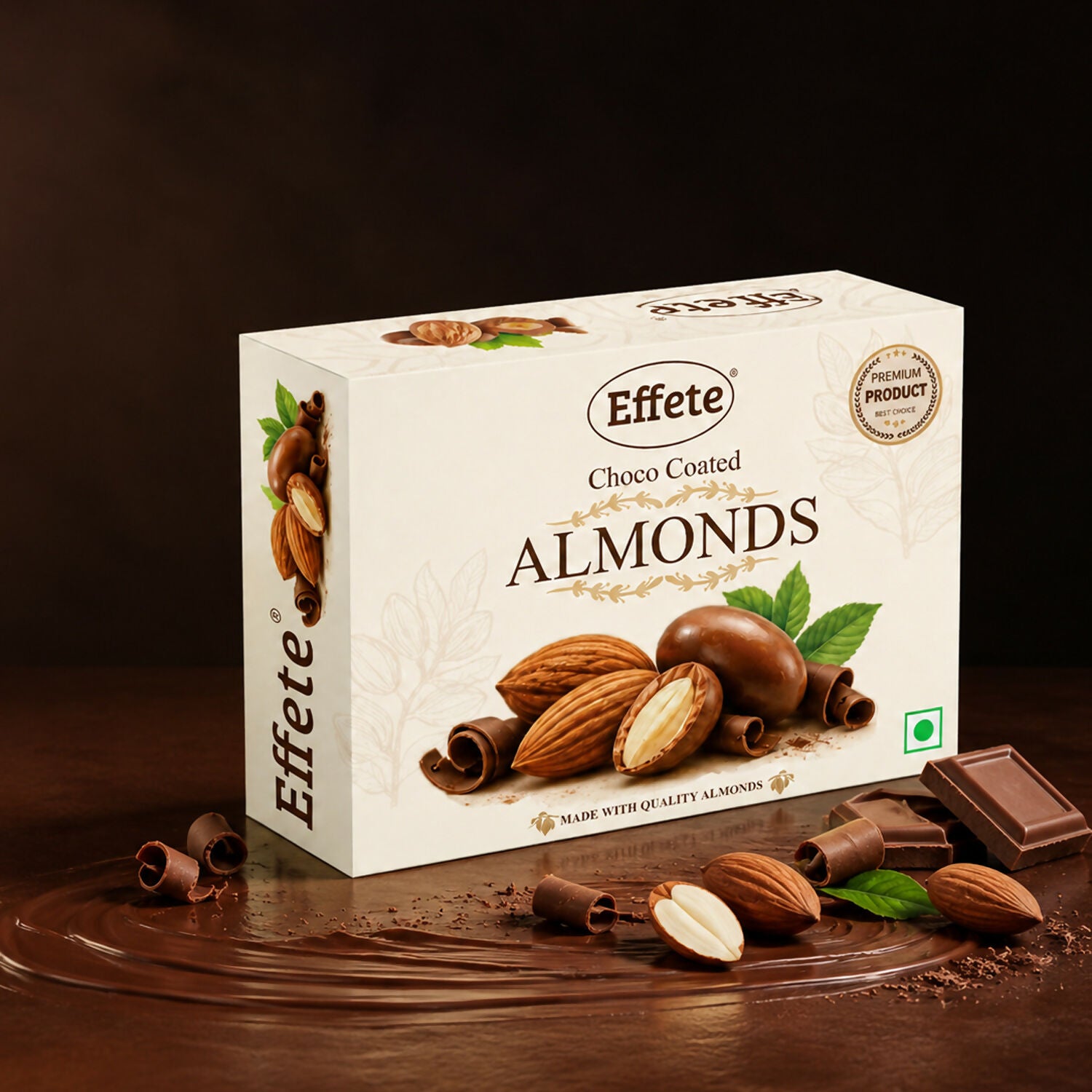 Effete choco coated almonds 32 gm on display