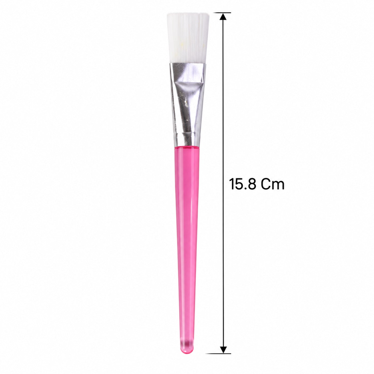 A single pink-handled face mask brush with white bristles is shown with a measurement of 15.8 cm.