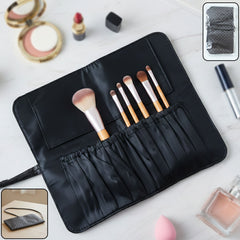 Foldable makeup brush organizer bag with secure wrap closure