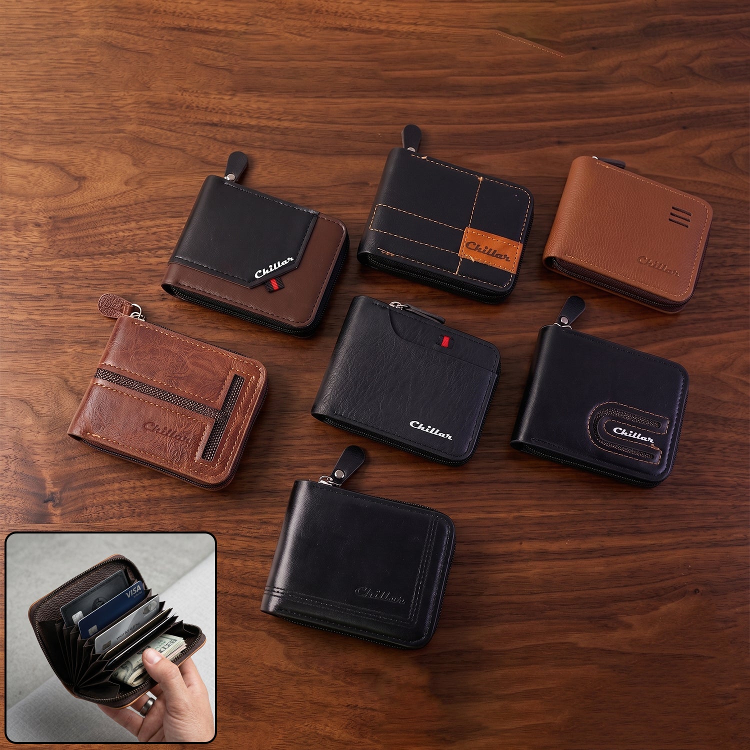 Compact Zip-Around Card Holder Wallet for Men & Women (1 Pc)