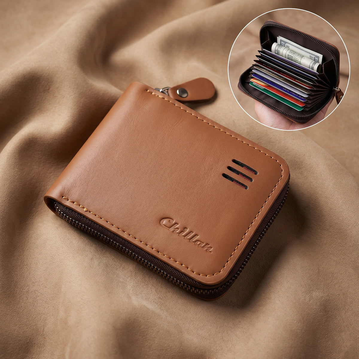 Compact Zip-Around Card Holder Wallet for Men & Women (1 Pc)