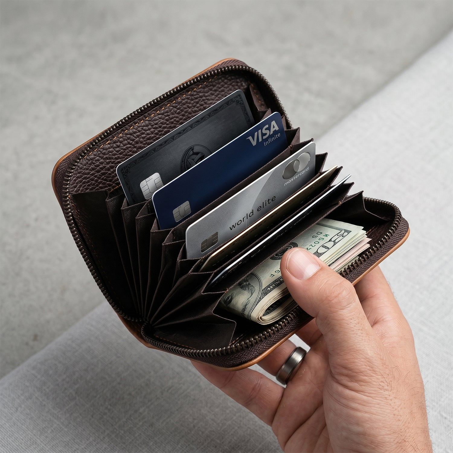 Compact Zip-Around Card Holder Wallet for Men & Women (1 Pc)