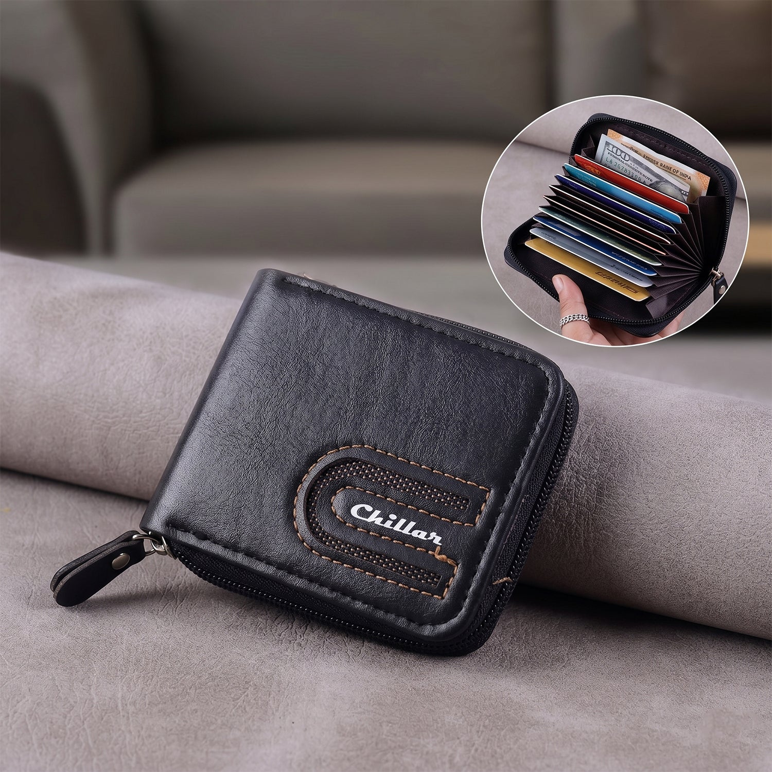 Compact Zip-Around Card Holder Wallet for Men & Women (1 Pc)