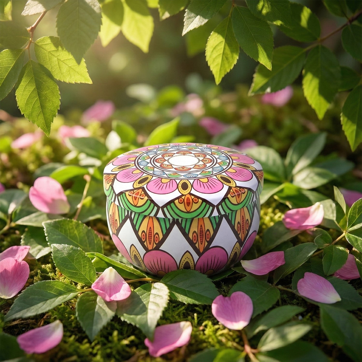 Premium Decorative Mandala Printed Metal Candle Container (1 Pc)