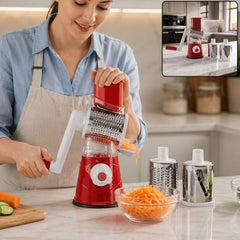 Manual Rotary Drum Grater and Slicer, Stainless Steel 3 Drum Vegetable Cutter (1 Set)
