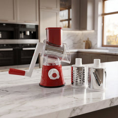 Manual Rotary Drum Grater and Slicer, Stainless Steel 3 Drum Vegetable Cutter (1 Set)