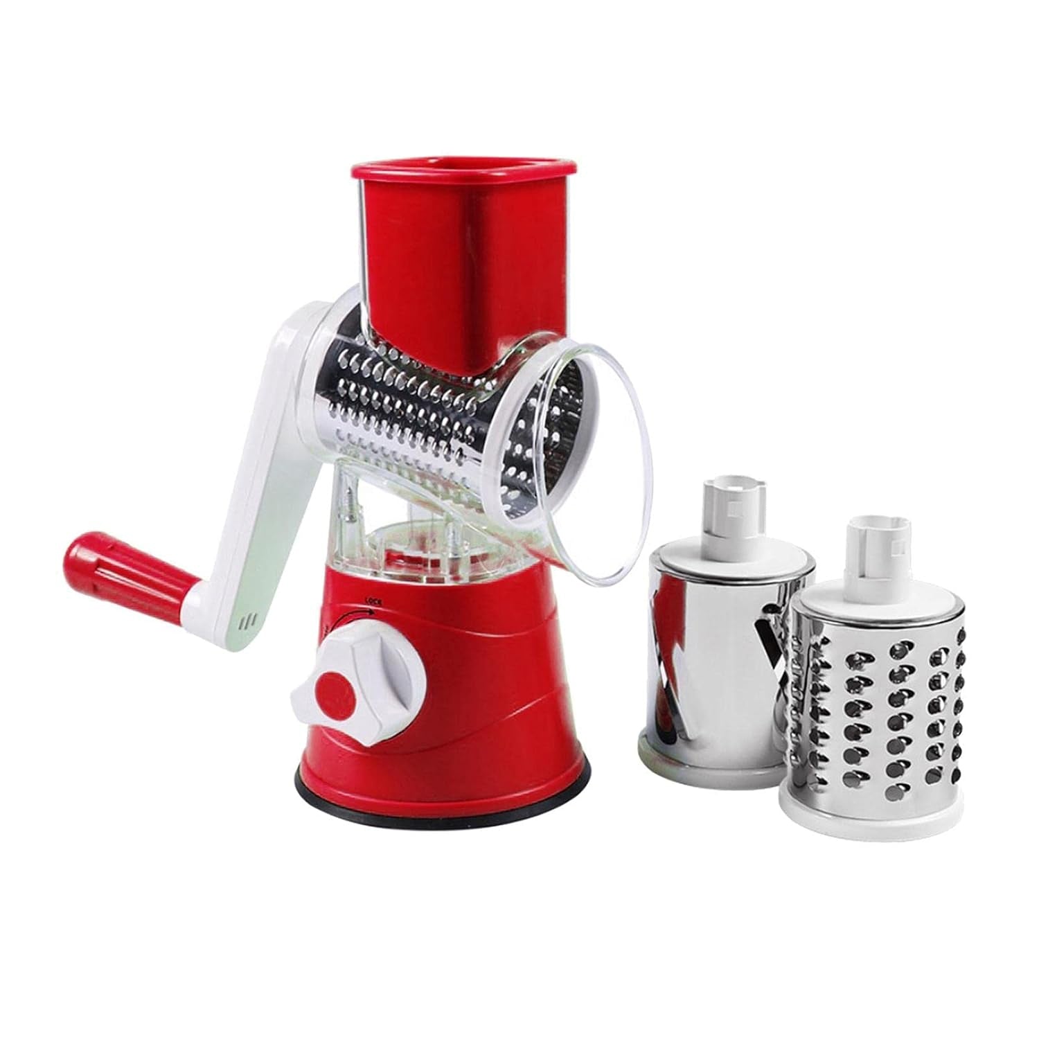 Manual Rotary Drum Grater and Slicer, Stainless Steel 3 Drum Vegetable Cutter (1 Set)
