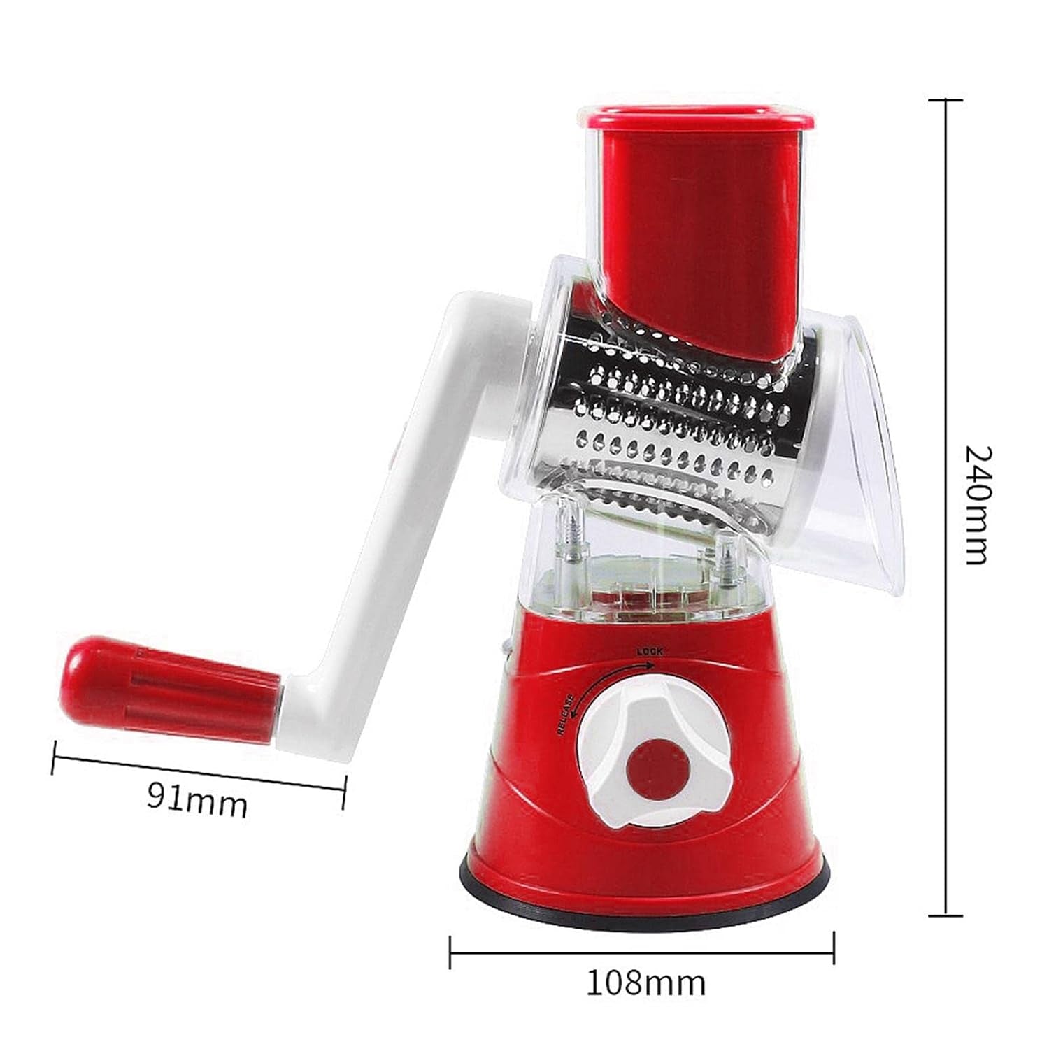 Manual Rotary Drum Grater and Slicer, Stainless Steel 3 Drum Vegetable Cutter (1 Set)