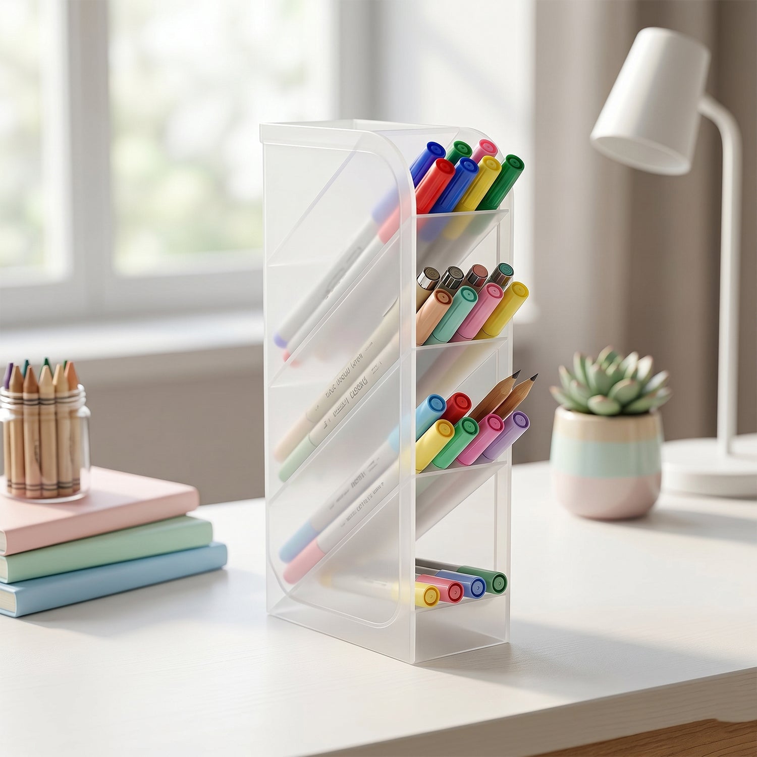 Plastic Multi-Storage Holder with four compartments for markers and pens