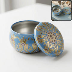 Mandala printed metal candle container with lid