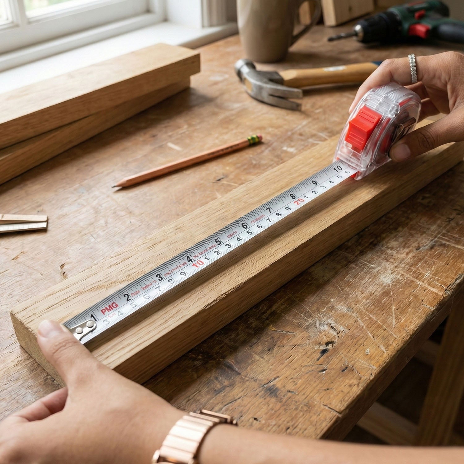 Transparent case measuring tape close-up