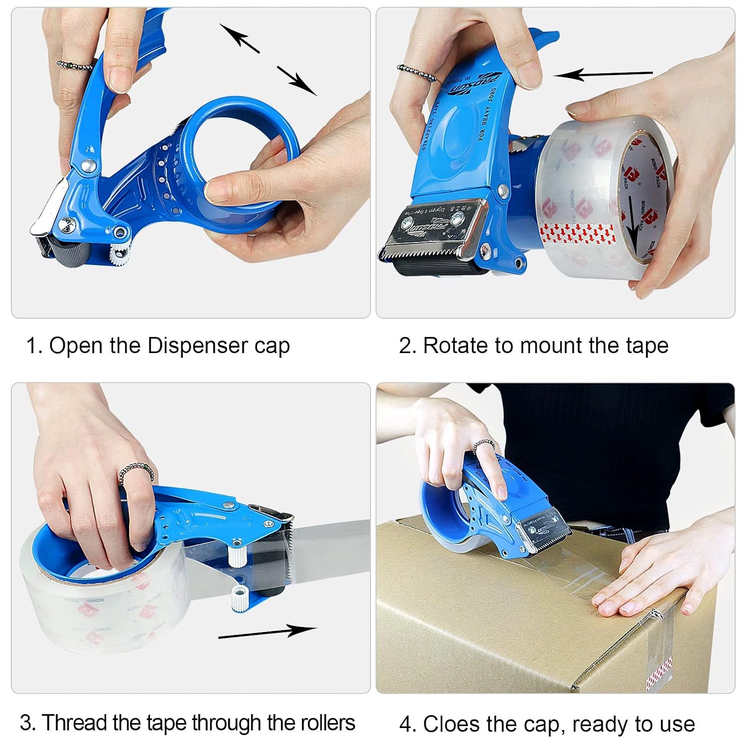 Ergonomic handle of metal packing tape dispenser