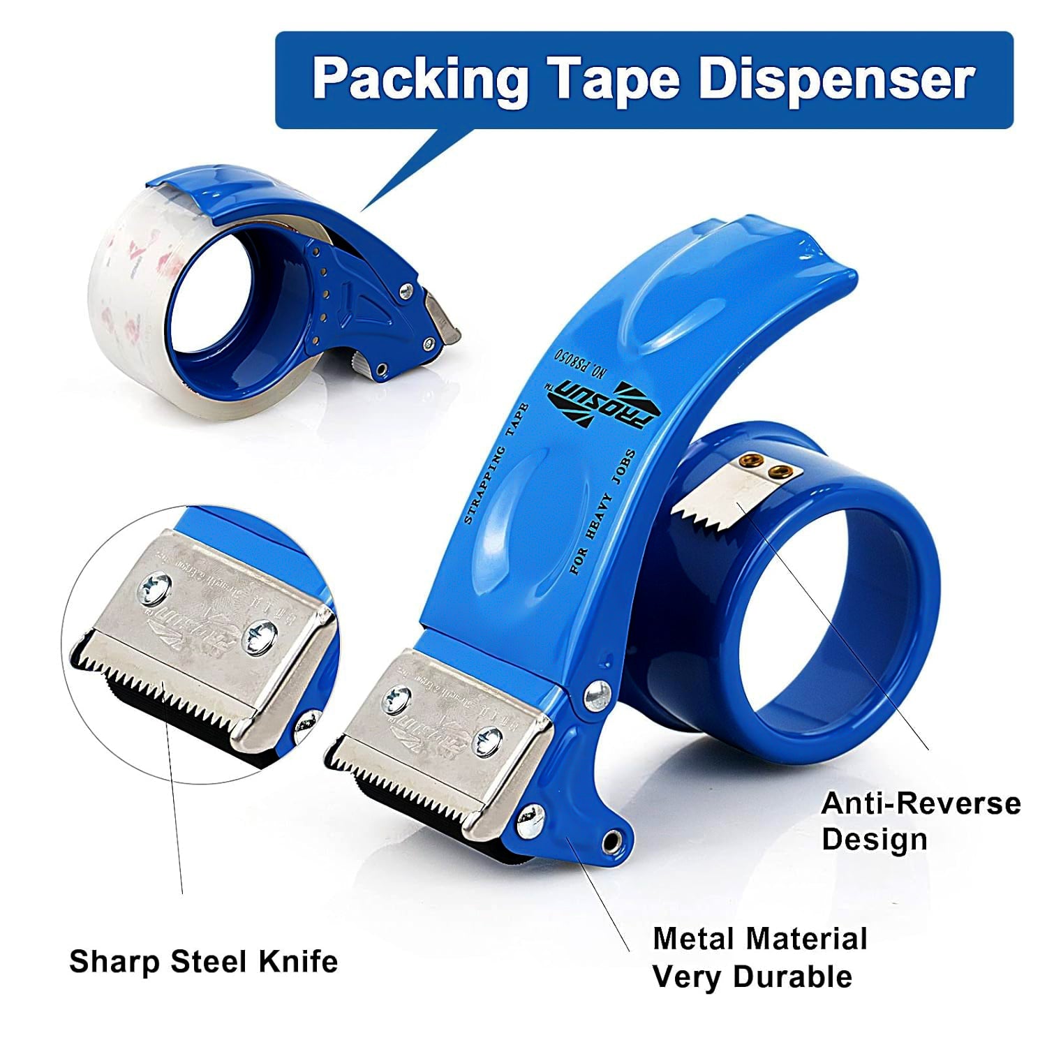 Side view of metal tape dispenser cutter