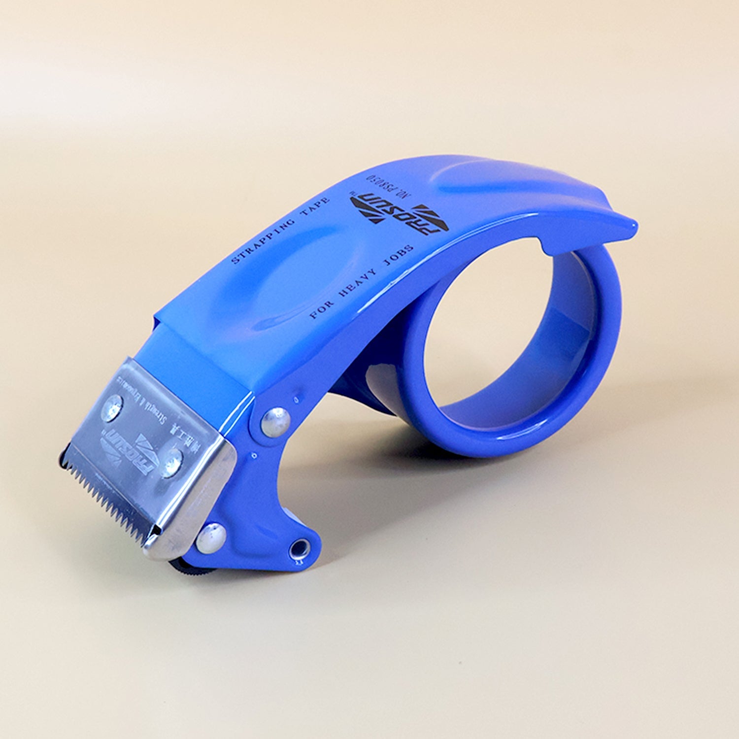 Metal packing tape dispenser cutter angled view