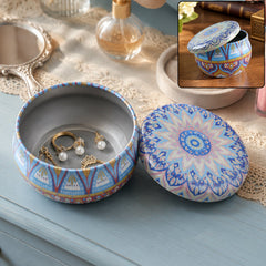 Metal Mandala Tin Box, Decorative Round Container for Candle and Trinkets (1 Pc)