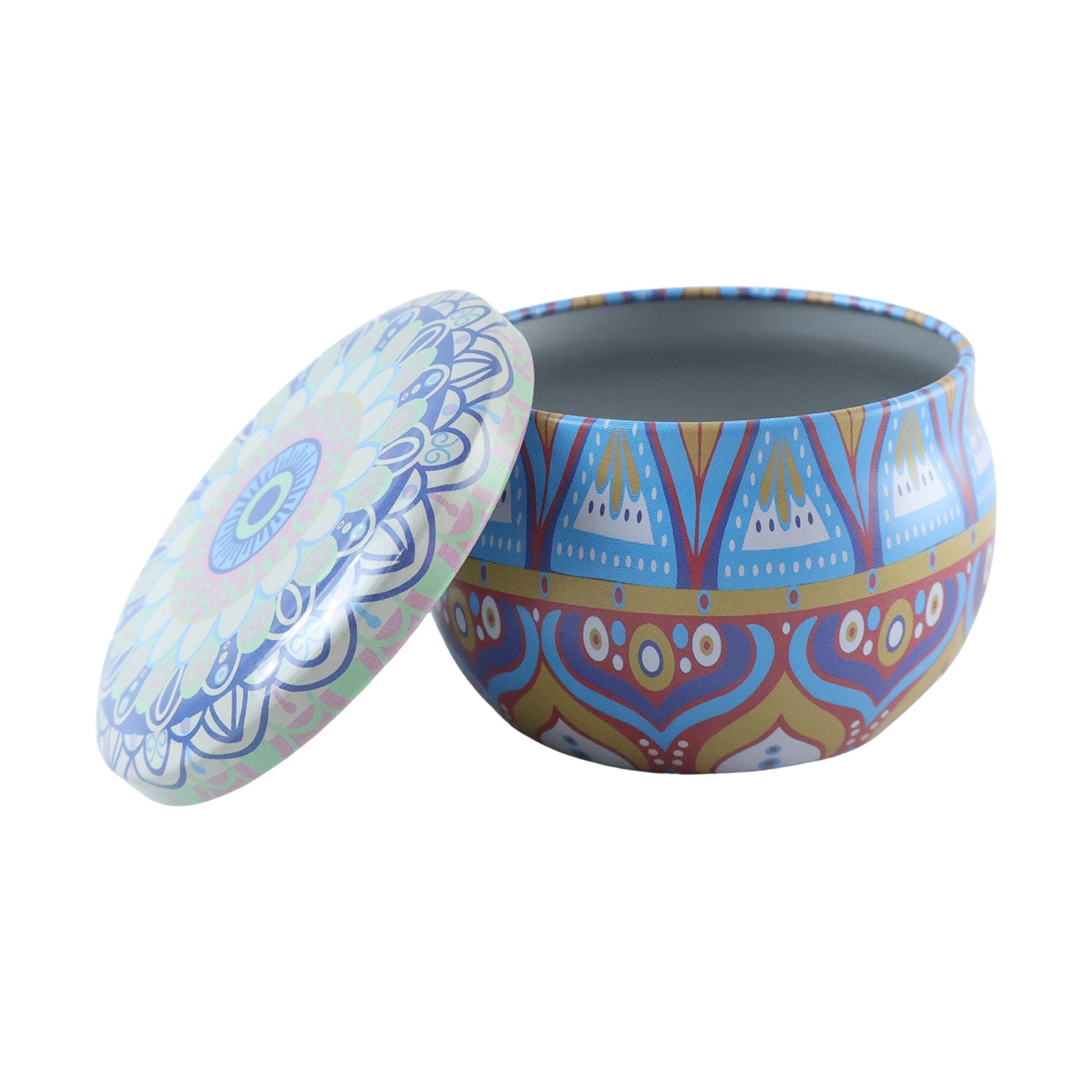 Metal Mandala Tin Box, Decorative Round Container for Candle and Trinkets (1 Pc)