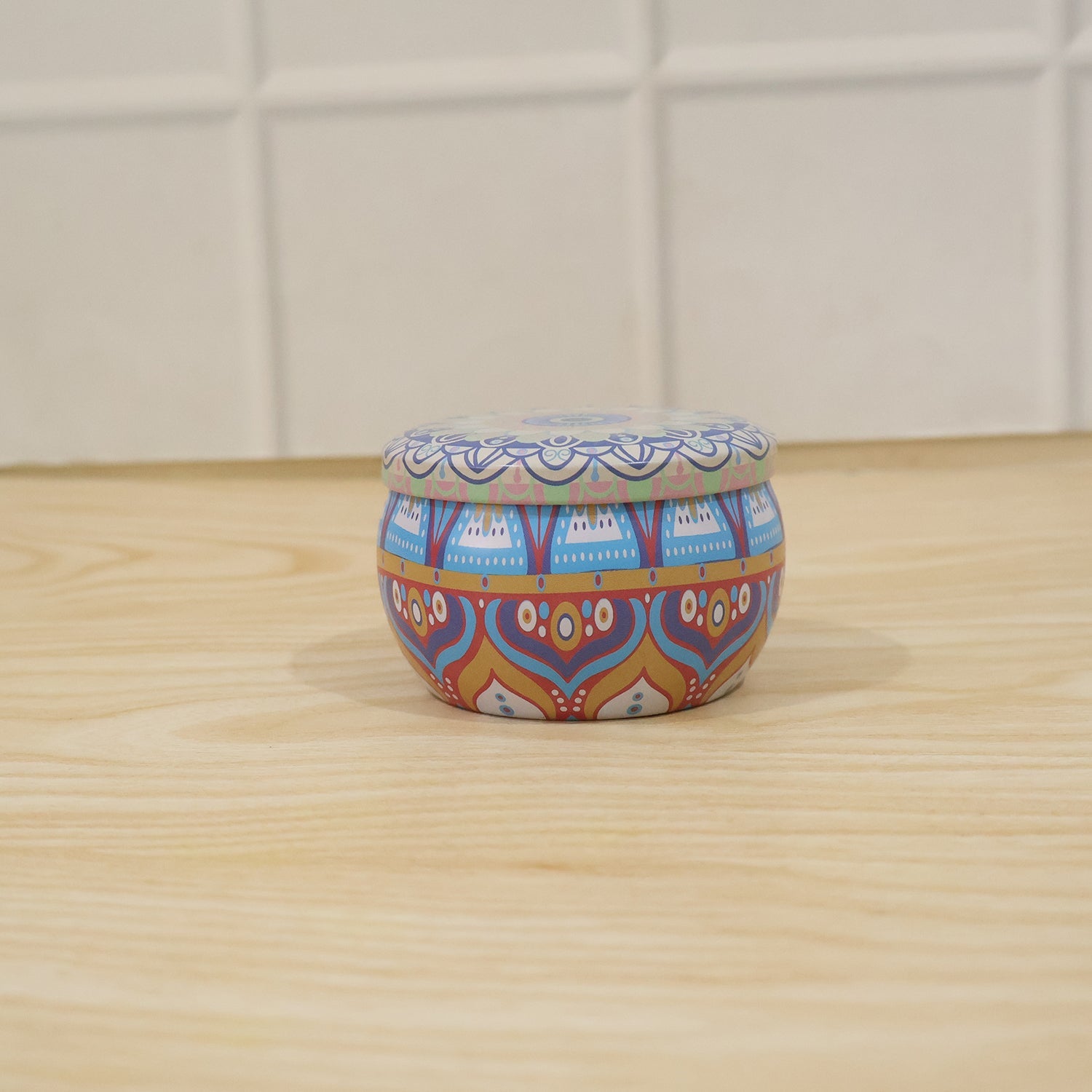 Metal Mandala Tin Box, Decorative Round Container for Candle and Trinkets (1 Pc)