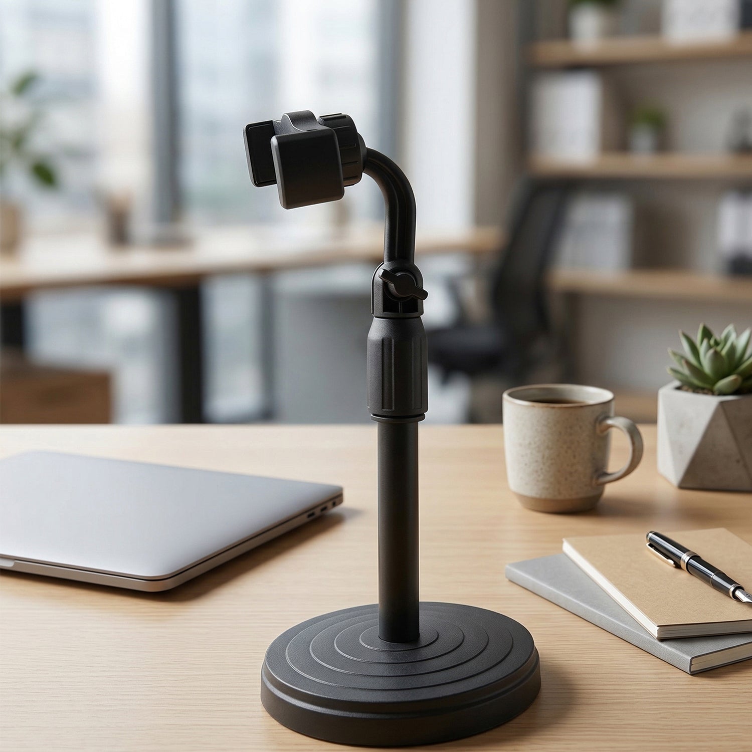 Rotating smartphone stand on desk