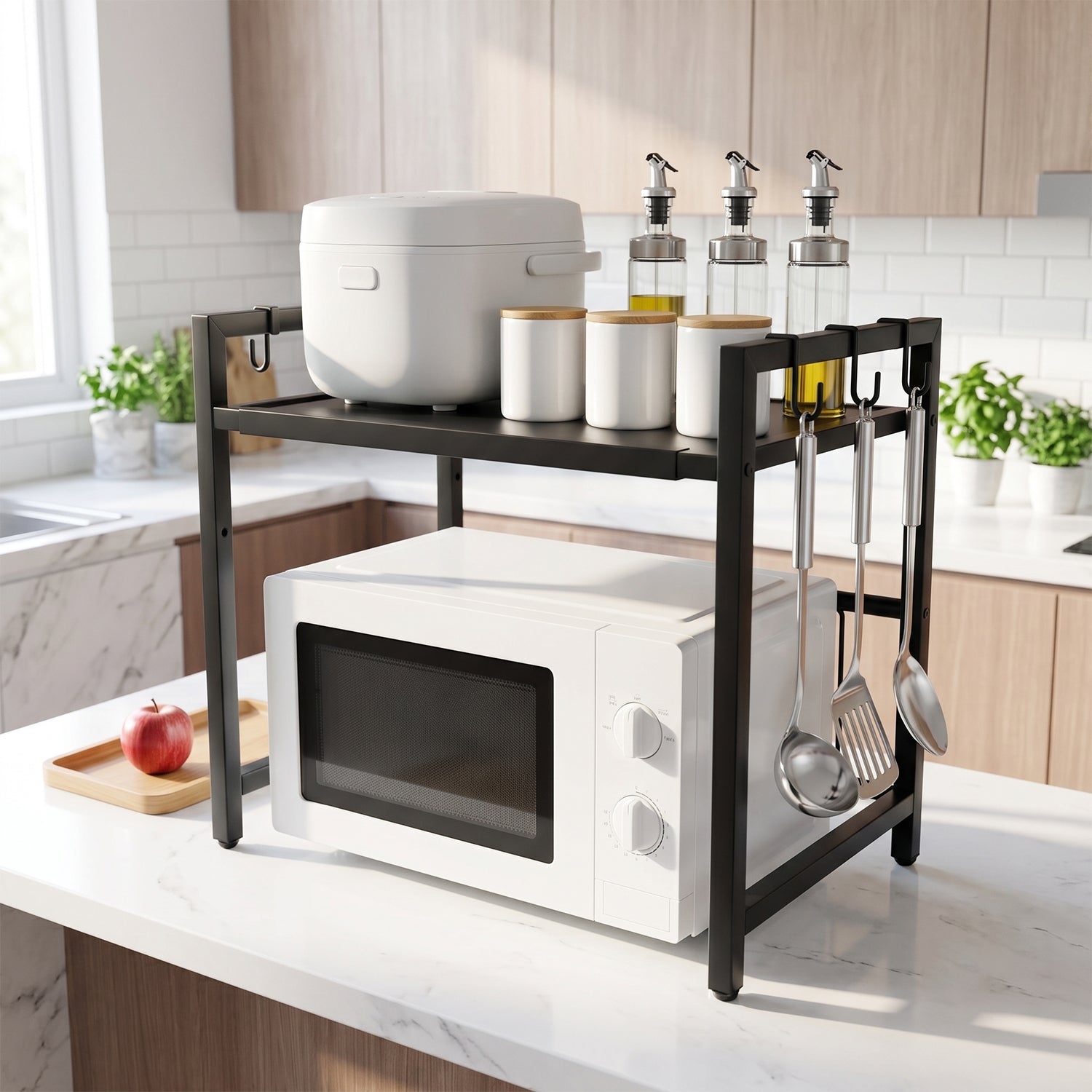 Rack creating extra kitchen counter storage