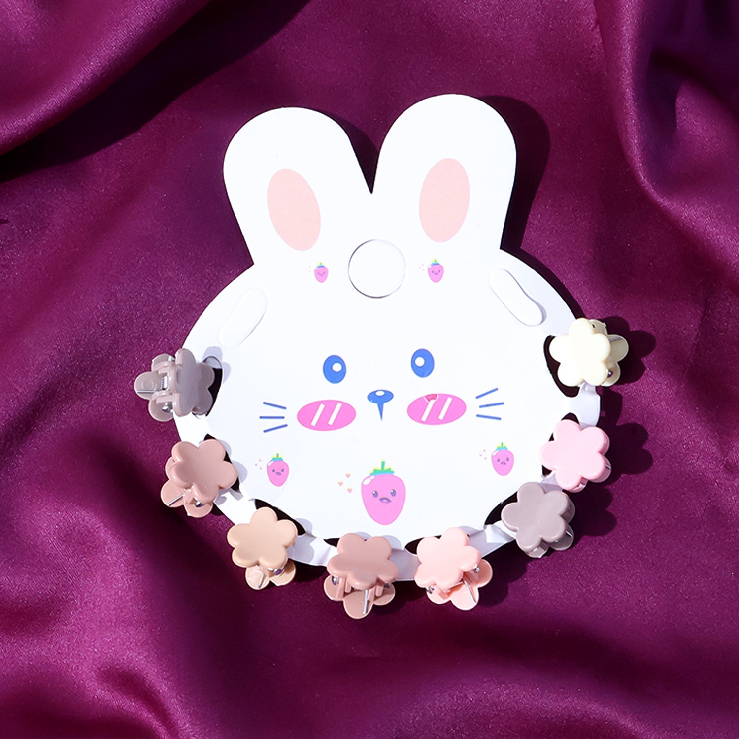 Close-up of colorful mini hair claw clips for kids
