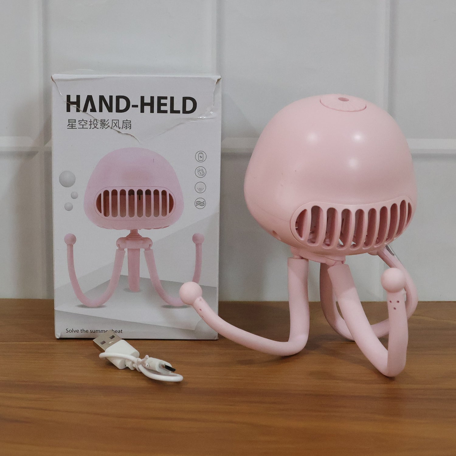 Handheld Mini Fan with LED Star Projector & Flexible Tripod