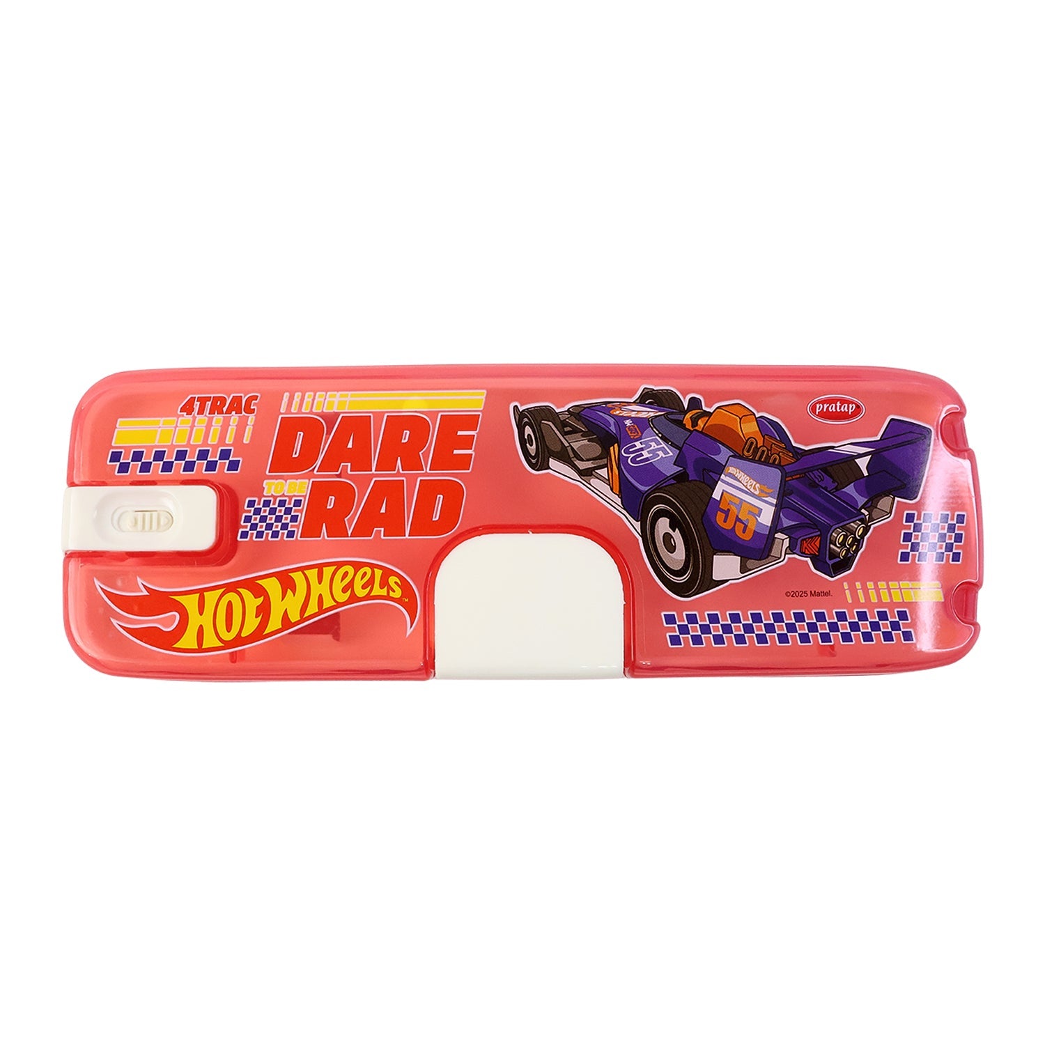 Plastic Pencil Box closed with snap-lock and button flap