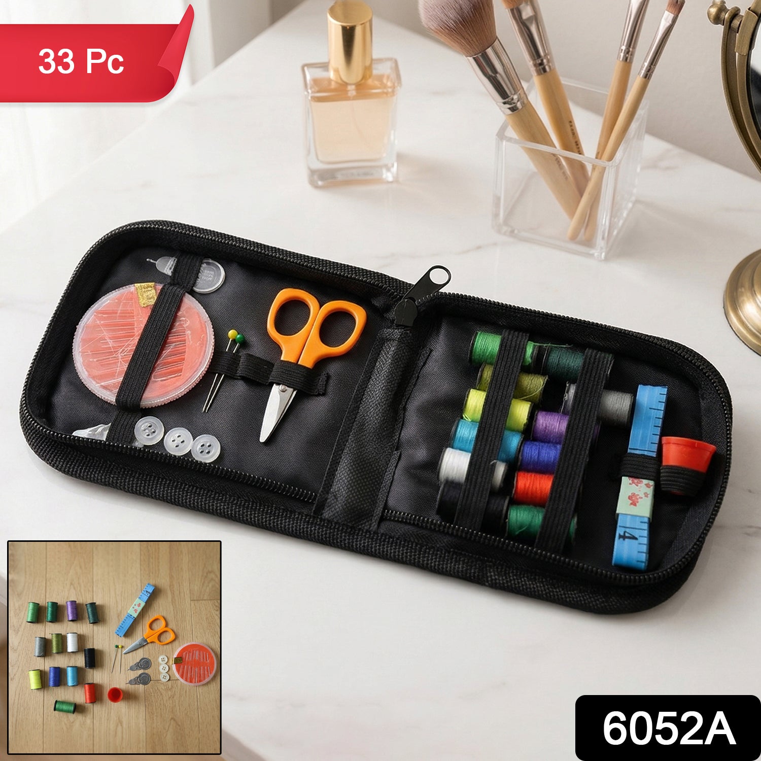 33 Pc Mini Sewing Kit with Zipper Case Portable Stitching Kit