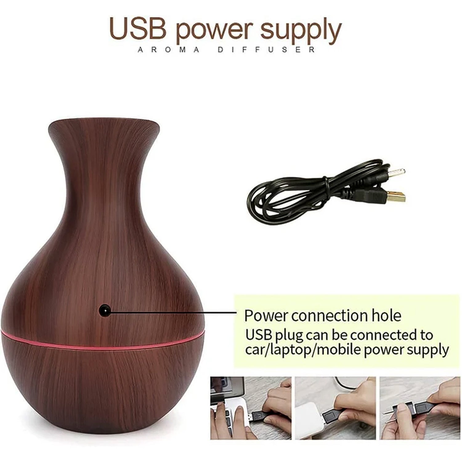 Mini Wooden Vase Pot Diffuser humidifier specifications image
