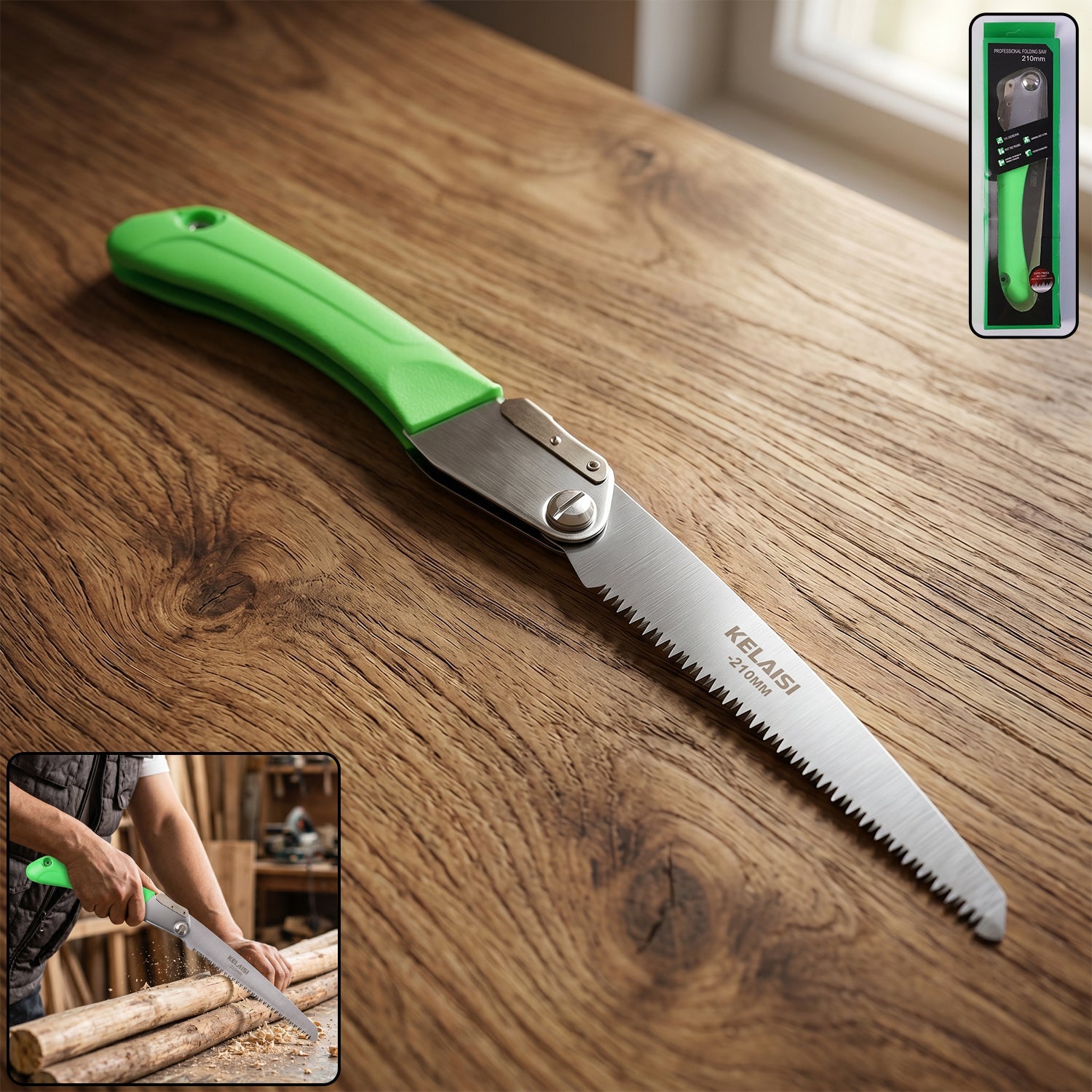 Folding saw with stainless steel blade and ergonomic handle, ideal for pruning and outdoor use