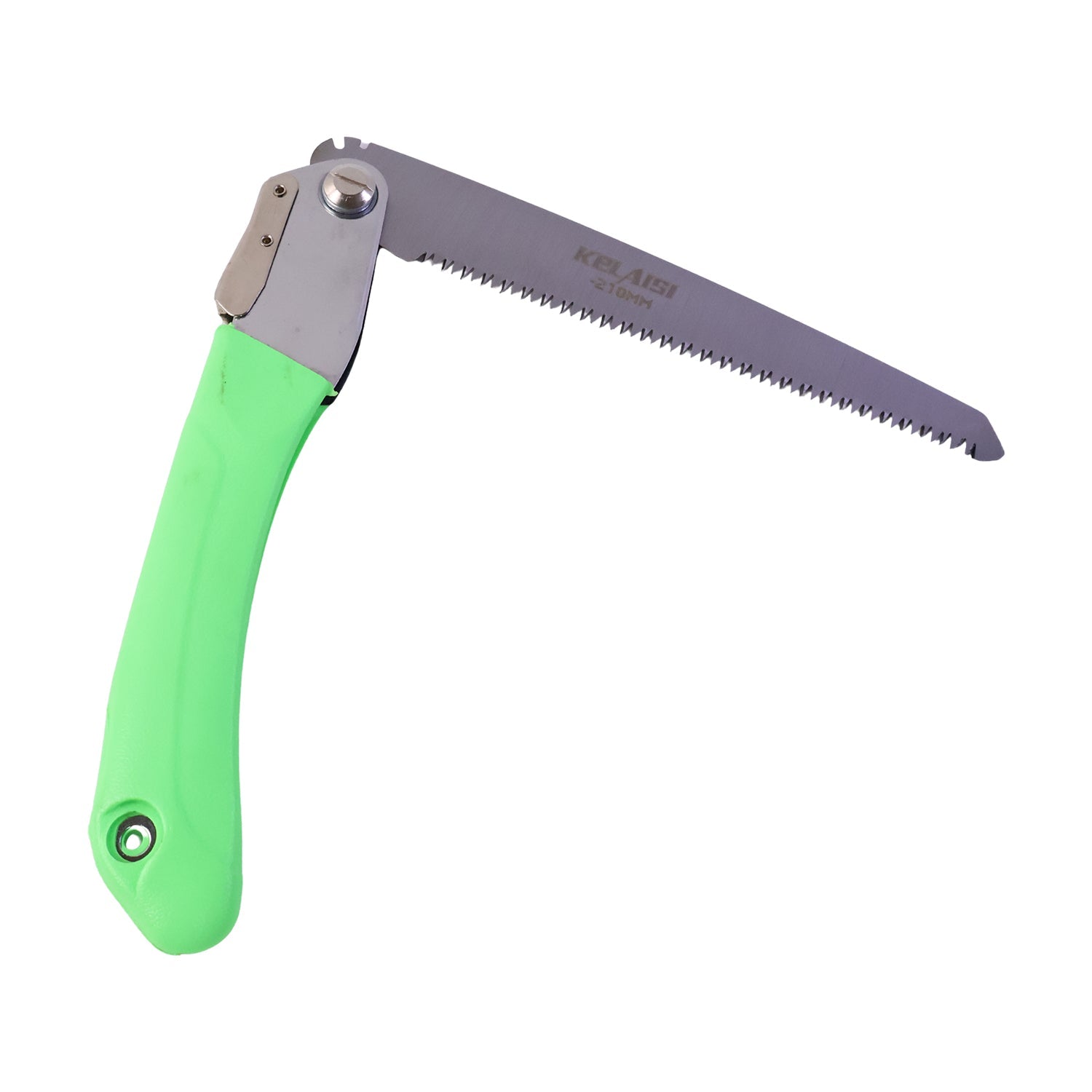 Hanging hole on folding saw handle for easy storage in gardening toolbox