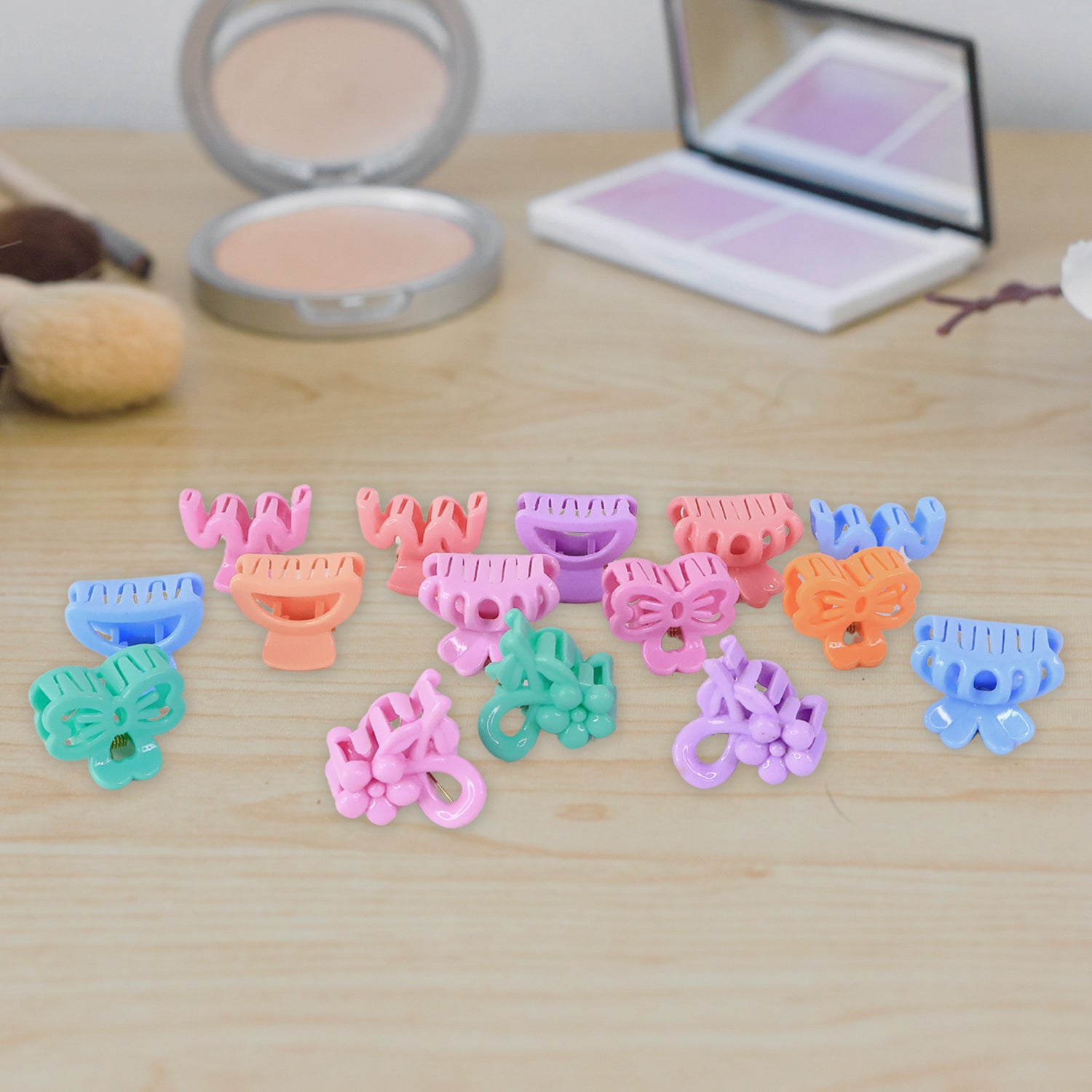 Mini hair clips on display showing vibrant colors