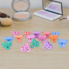 Mini hair clips on display showing vibrant colors