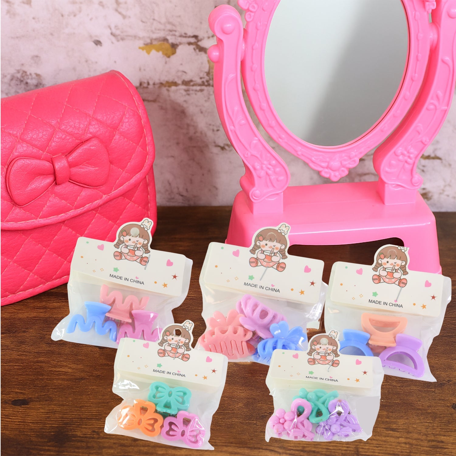 Girls wearing colorful mini hair clips styled in hair