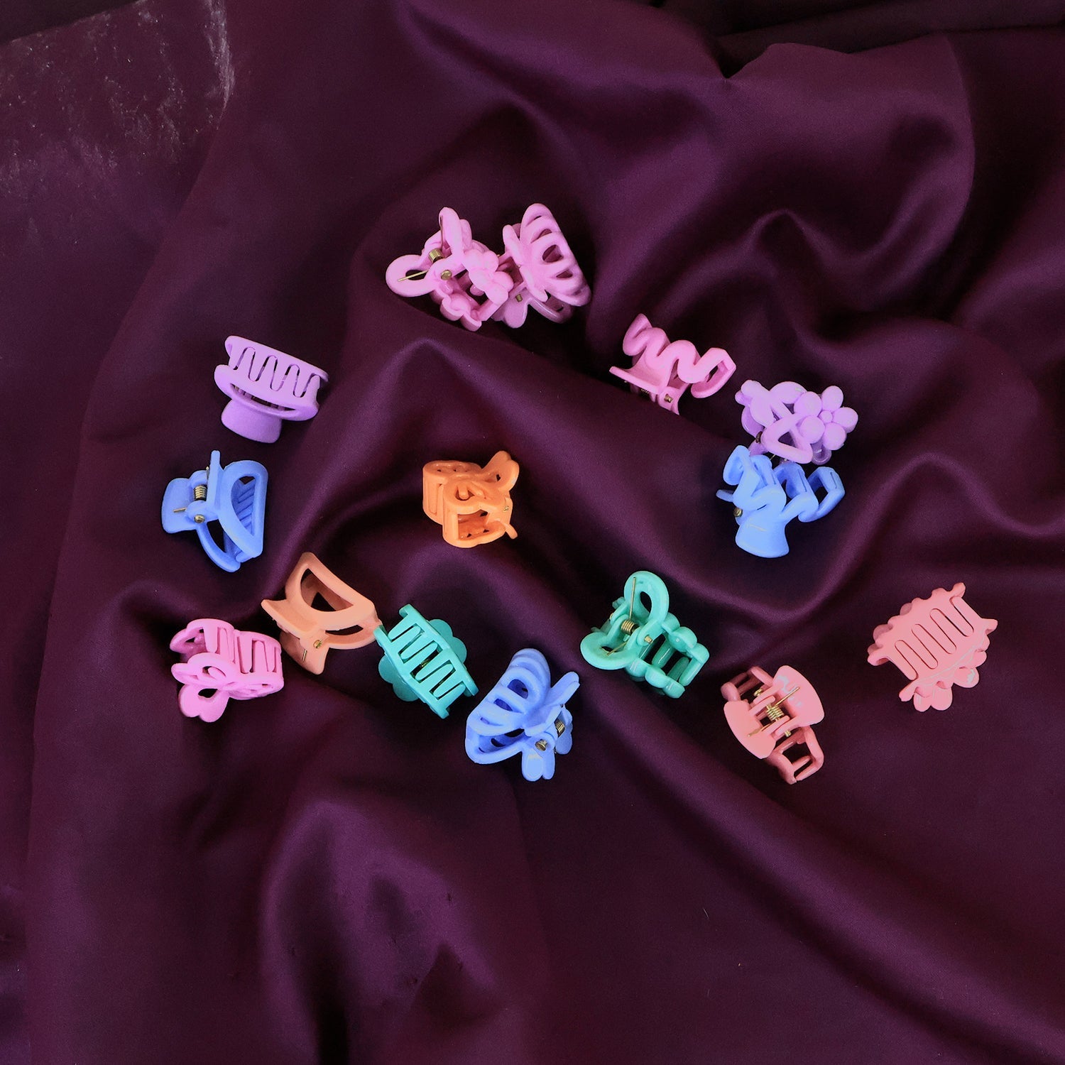Brightly colored mini hair clips for kids displayed