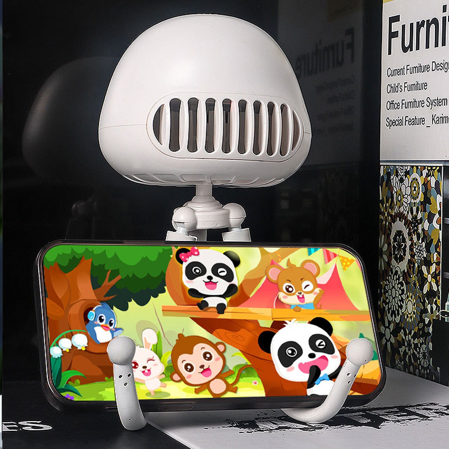 Handheld Mini Fan with LED Star Projector Flexible Tripod Stand (1 Pc)