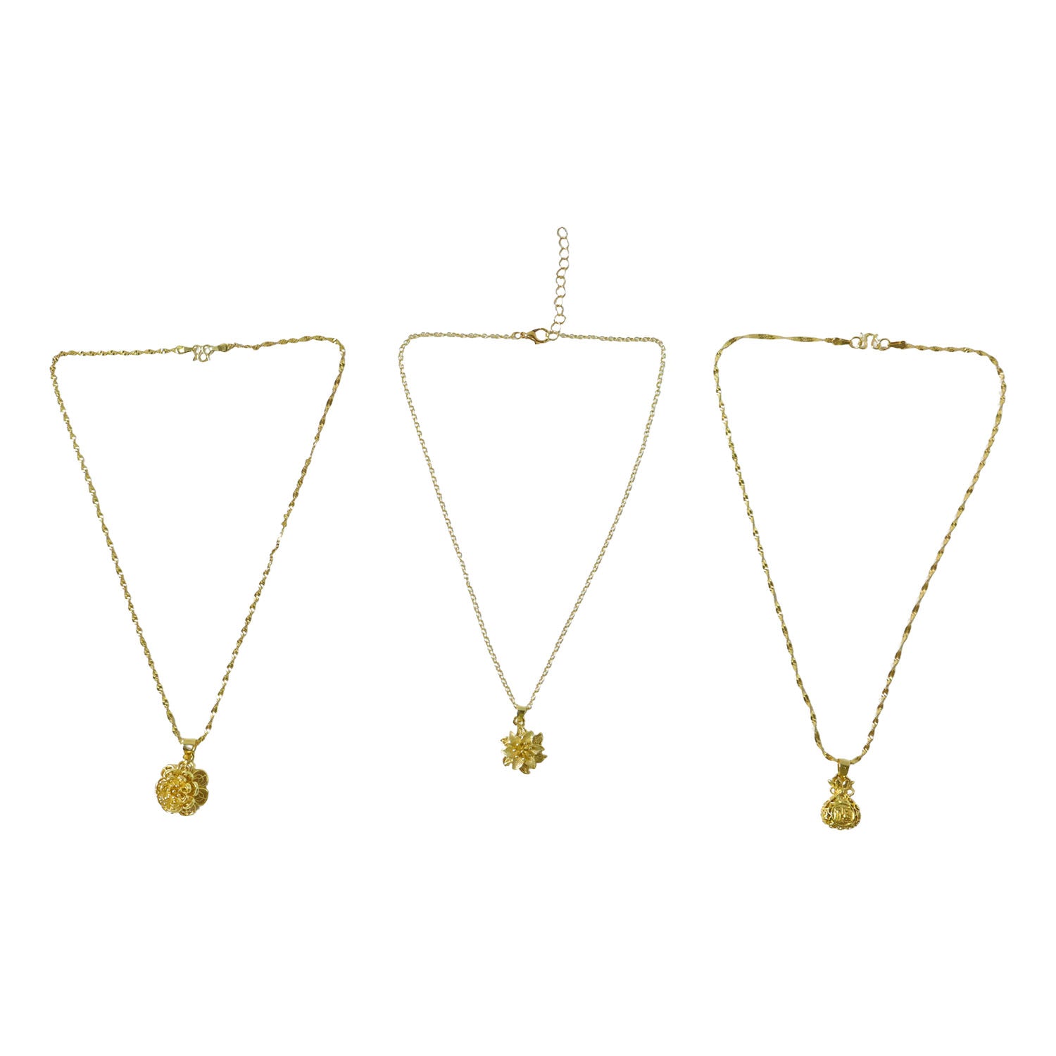 Elegant Gold Finish Floral & Traditional Pendant Necklace (1 Pc, Mix Design)