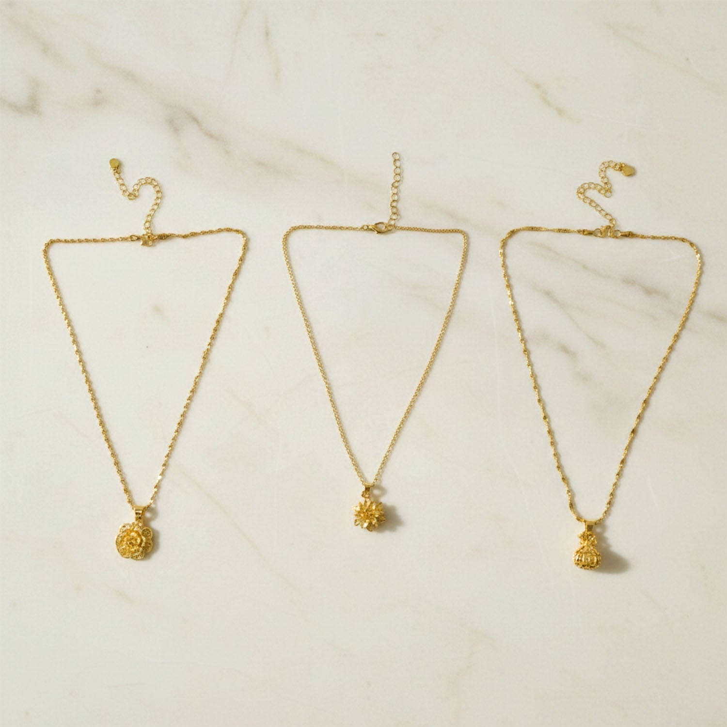 Elegant Gold Finish Floral & Traditional Pendant Necklace (1 Pc, Mix Design)
