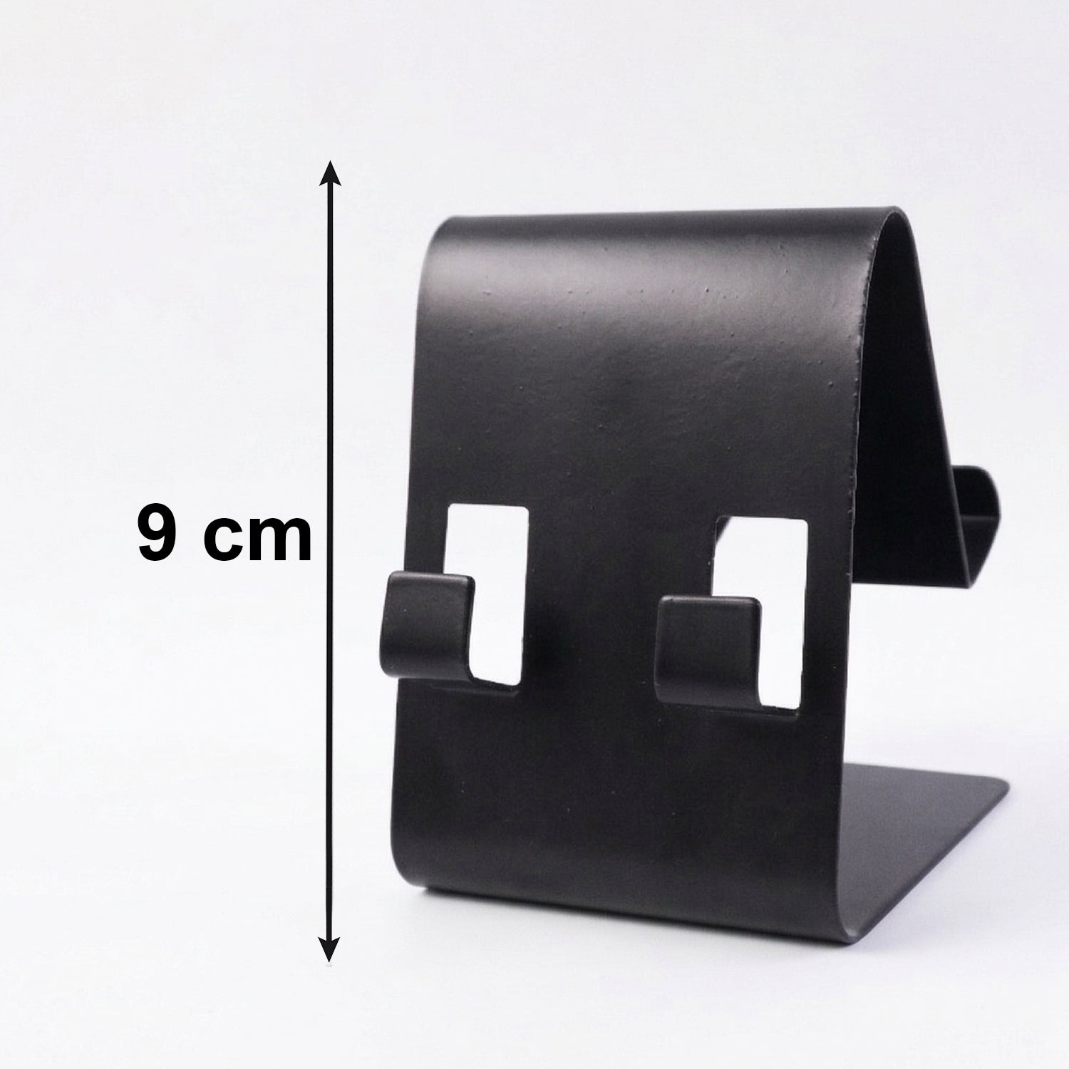 Black foldable metal mobile stand, fully collapsed