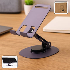 Foldable 360 degree rotatable mobile stand with metallic round base