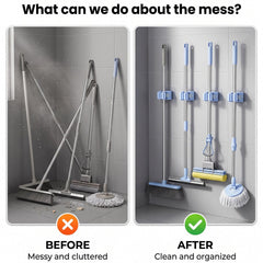 No drill wall mounted mop holder with its strong adhesive sticker applied.