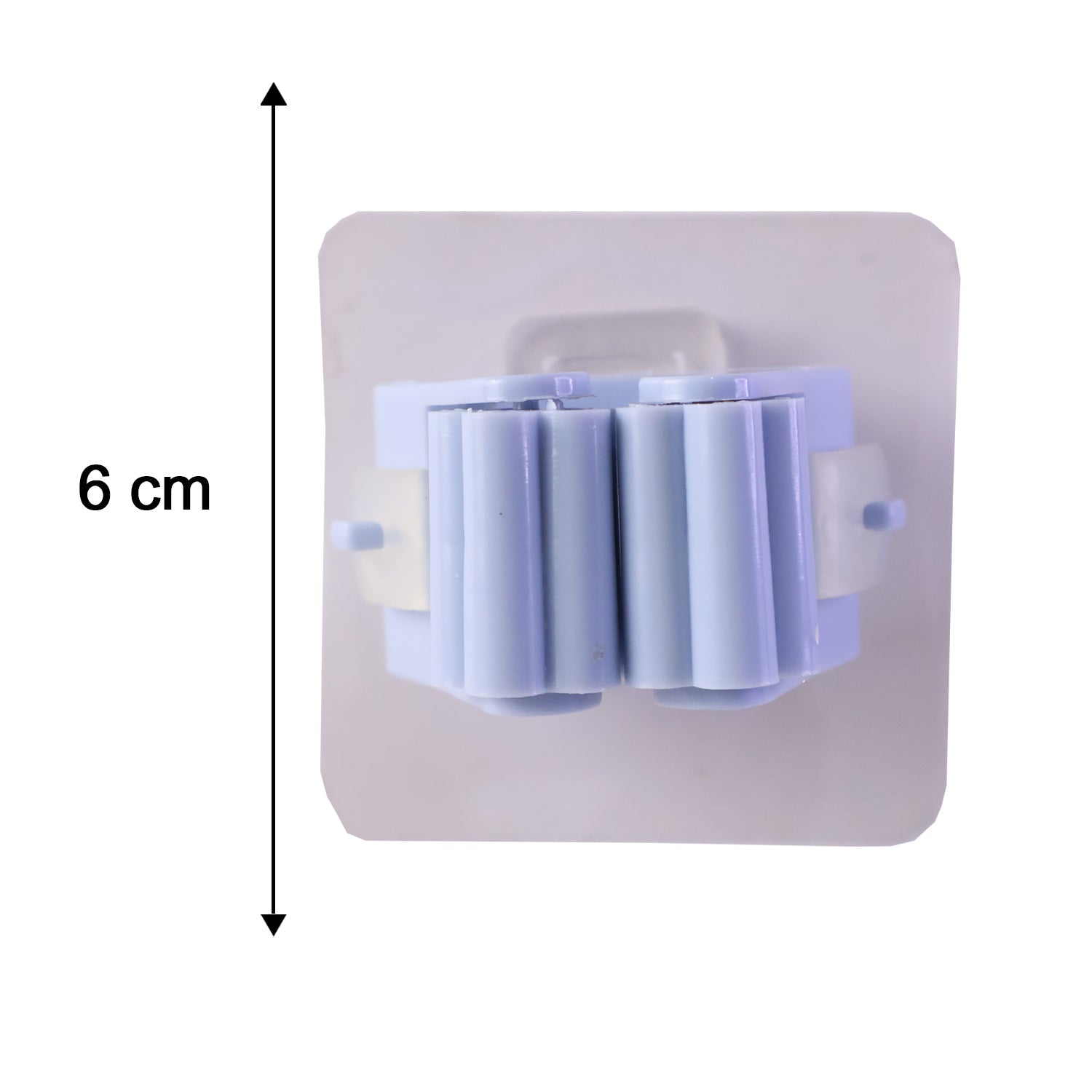 Dimensions of the compact self-adhesive broom and mop holder are shown.