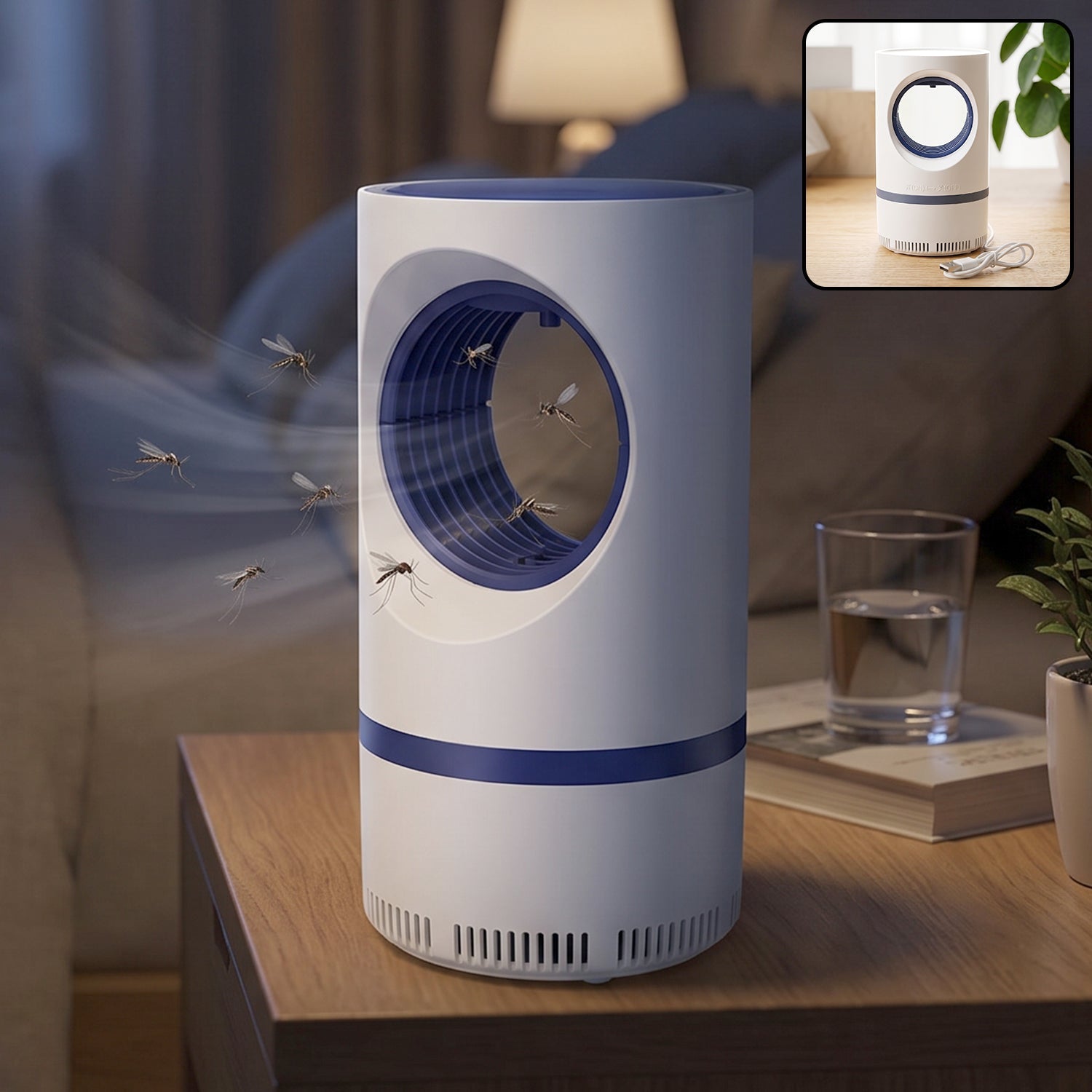 Indoor insect killer with UV attraction and suction fan