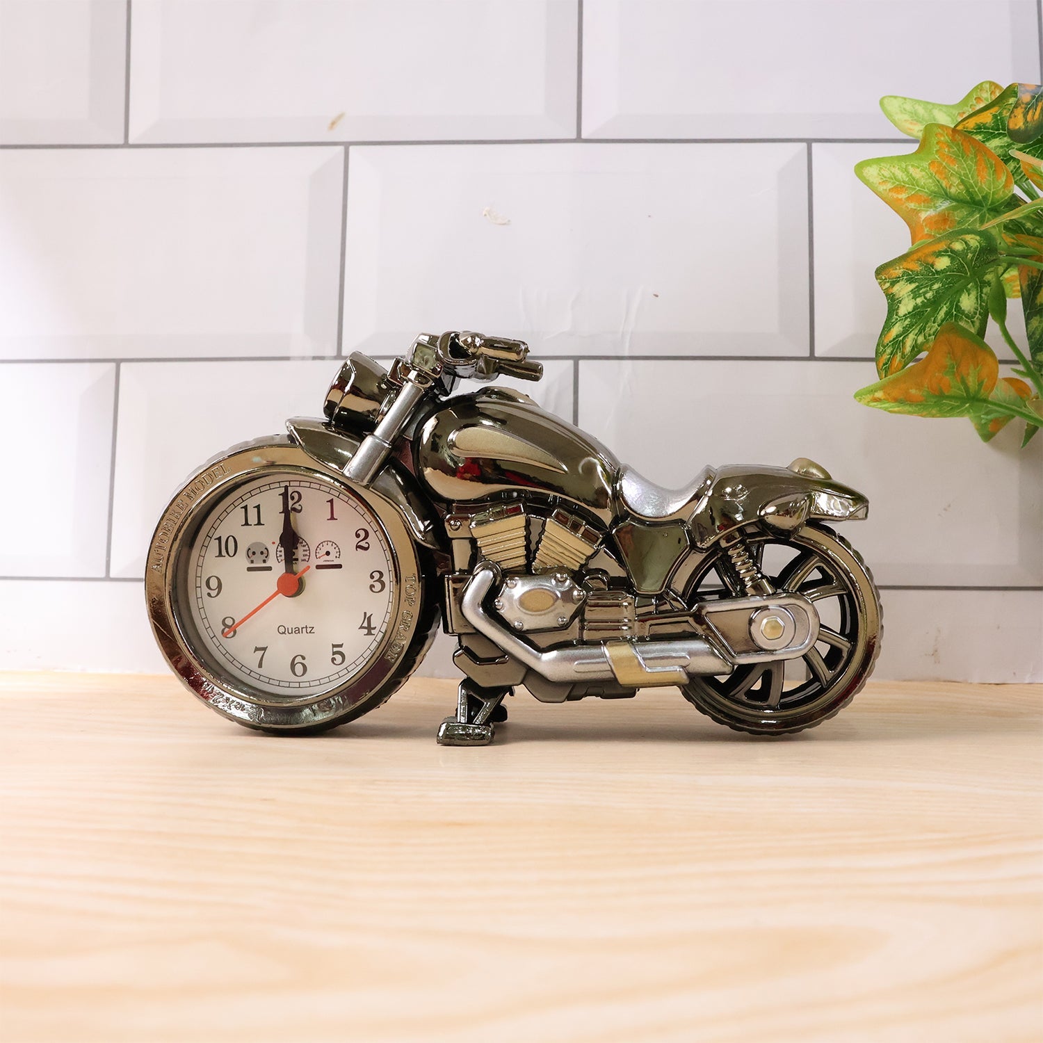 Close-up of motorcycle alarm clock face