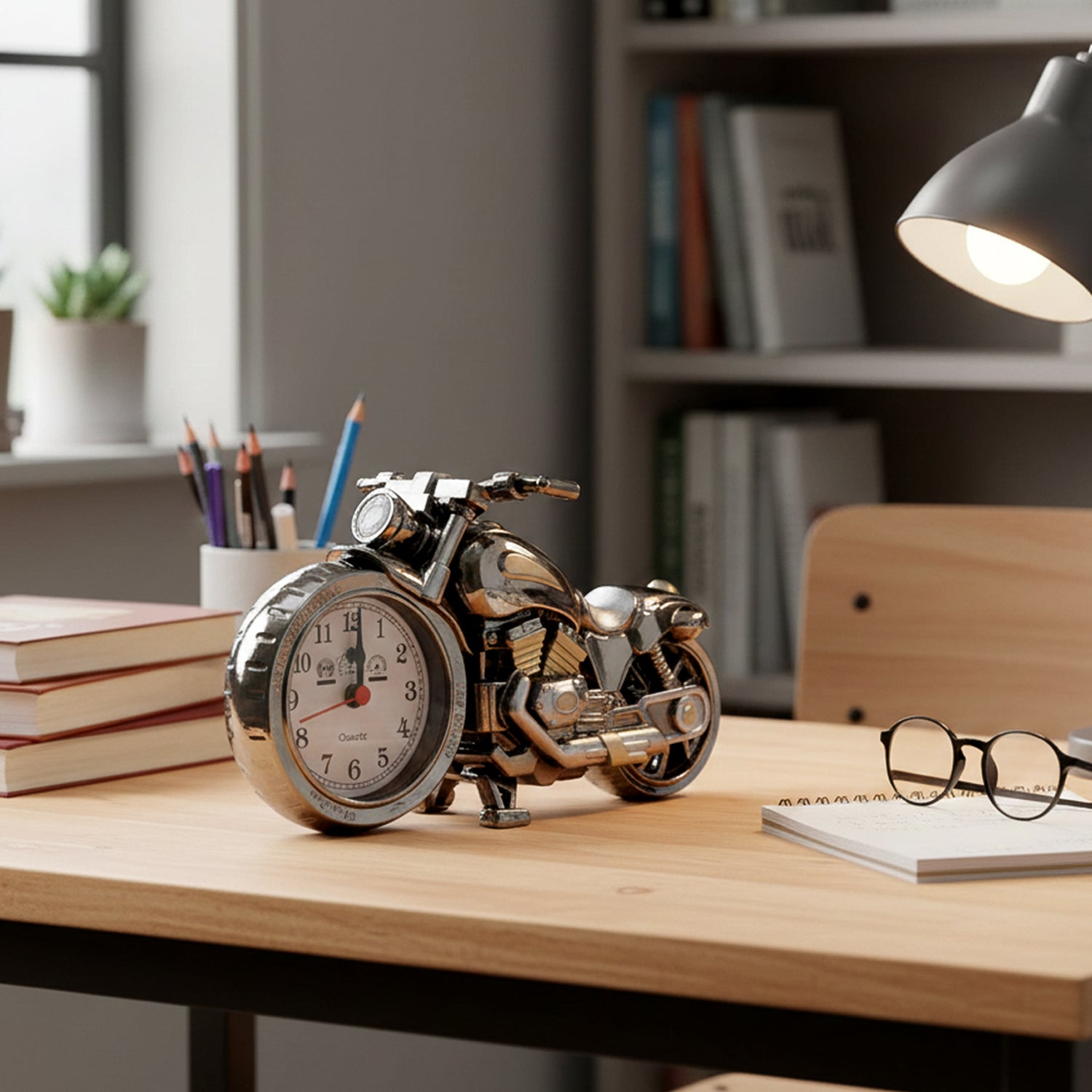 Motorcycle alarm clock angled view